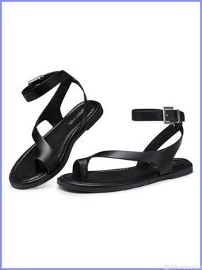 Faux Leather Strappy Flat Sandals Comfortable Summer Women's